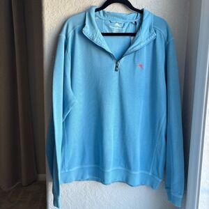 Tommy Bahama Mens XL Nassau Half Zip Pullover Banff Blue Ribbed Cotton T21457500